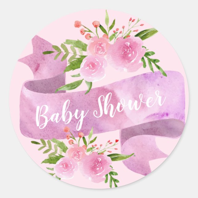 Girly, Pretty, Chic, Floral Blush Pink Baby Shower Classic Round Sticker (Front)
