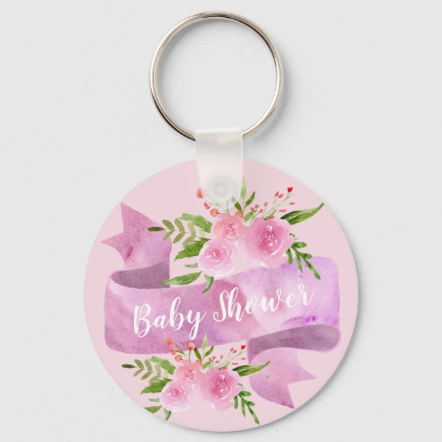 Girly, Pretty, Chic, Floral Blush Pink Baby Shower Keychain (Front)