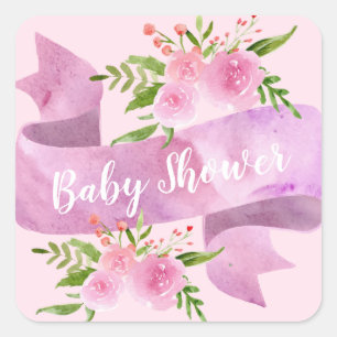 Girly, Pretty, Chic, Floral Blush Pink Baby Shower Square Sticker