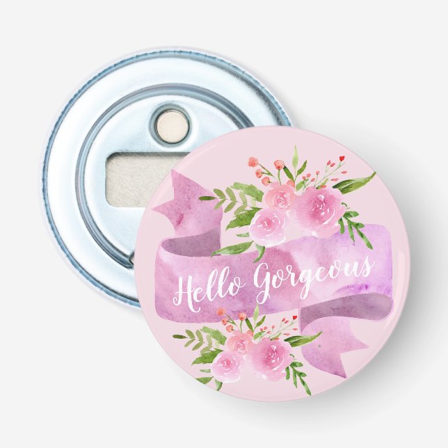 Girly Pretty Chic Floral Blush Pink Hello Gorgeous Bottle Opener (Front)