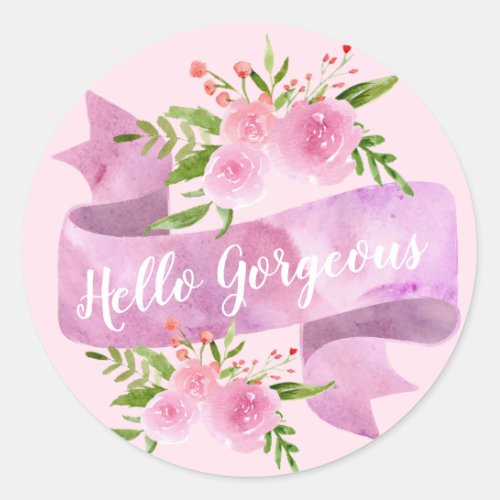 Girly Pretty Chic Floral Blush Pink Hello Gorgeous Classic Round Sticker