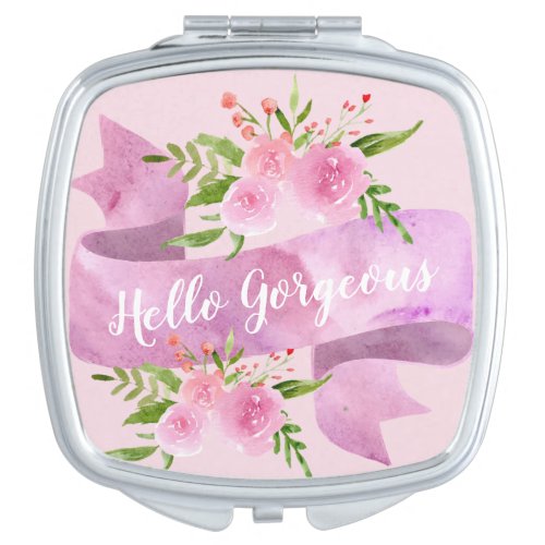 Girly Pretty Chic Floral Blush Pink Hello Gorgeous Compact Mirror