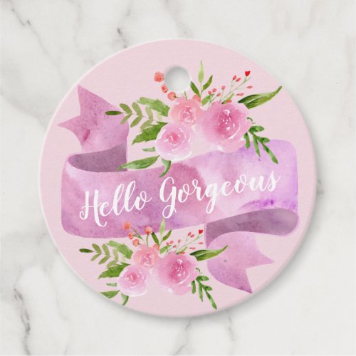 Girly Pretty Chic Floral Blush Pink Hello Gorgeous Favor Tags