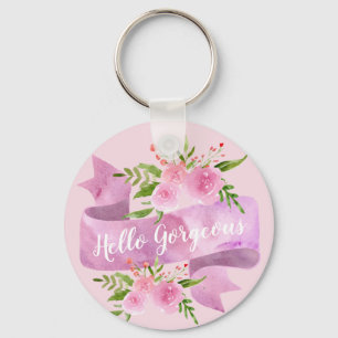Girly Pretty Chic Floral Blush Pink Hello Gorgeous Keychain