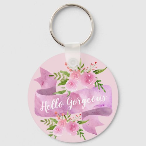Girly Pretty Chic Floral Blush Pink Hello Gorgeous Keychain