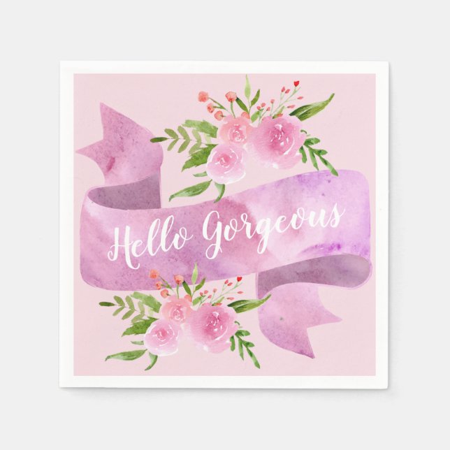 Girly Pretty Chic Floral Blush Pink Hello Gorgeous Napkins (Front)