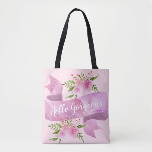 Girly Pretty Chic Floral Blush Pink Hello Gorgeous Tote Bag
