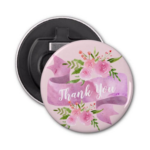 Girly Pretty Chic Floral Blush Pink Rose Thank You Bottle Opener