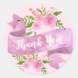 Girly Pretty Chic Floral Blush Pink Rose Thank You Classic Round Sticker