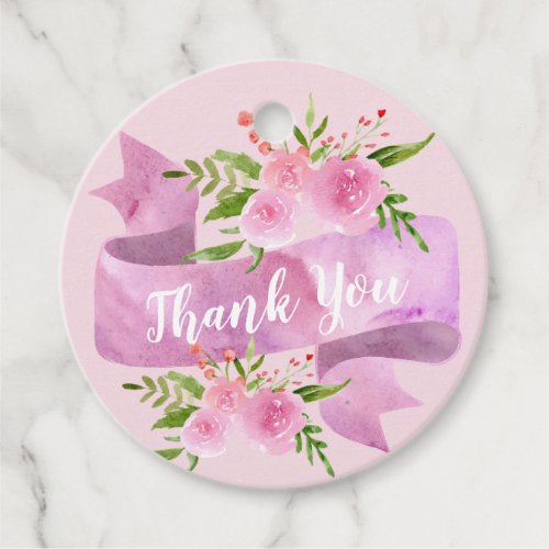 Girly Pretty Chic Floral Blush Pink Rose Thank You Favor Tags