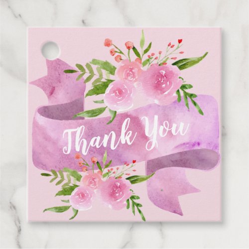 Girly Pretty Chic Floral Blush Pink Rose Thank You Favor Tags