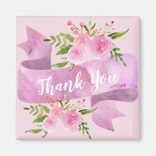 Girly Pretty Chic Floral Blush Pink Rose Thank You Magnet
