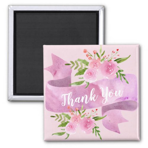 Girly Pretty Chic Floral Blush Pink Rose Thank You Magnet