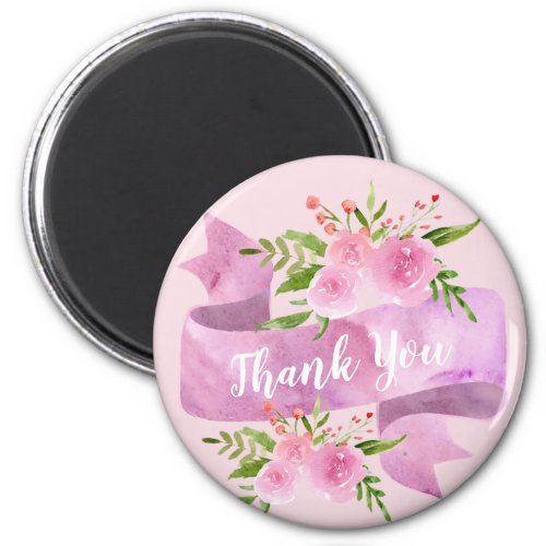 Girly Pretty Chic Floral Blush Pink Rose Thank You Magnet
