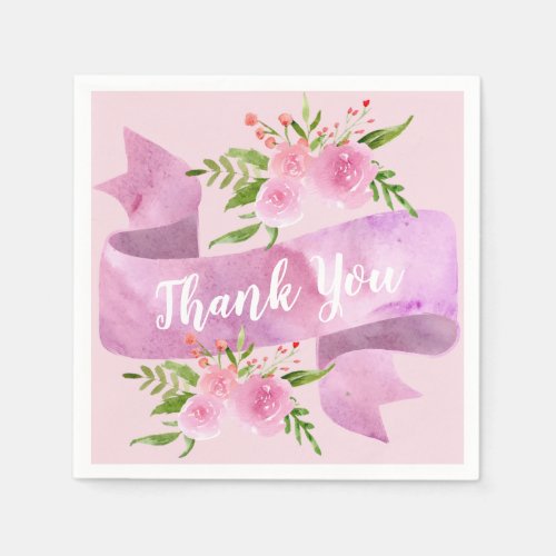 Girly Pretty Chic Floral Blush Pink Rose Thank You Napkins