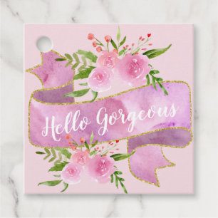 Girly Pretty Floral Blush Pink Hello Gorgeous Gold Favor Tags