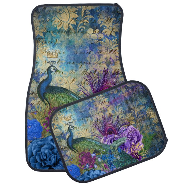 Girly Pretty Peacocks Teal Set of Car Floor Mats (Set)