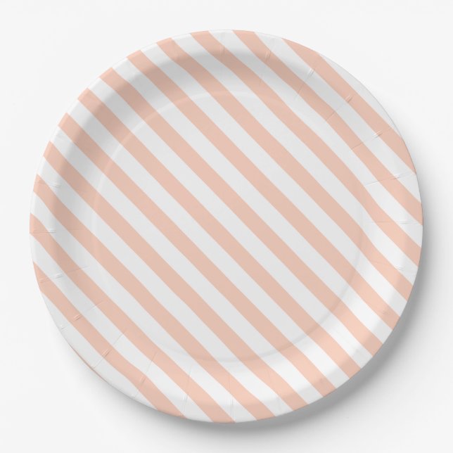 Girly pretty pink and white stripes Birthday party Paper Plates (Front)