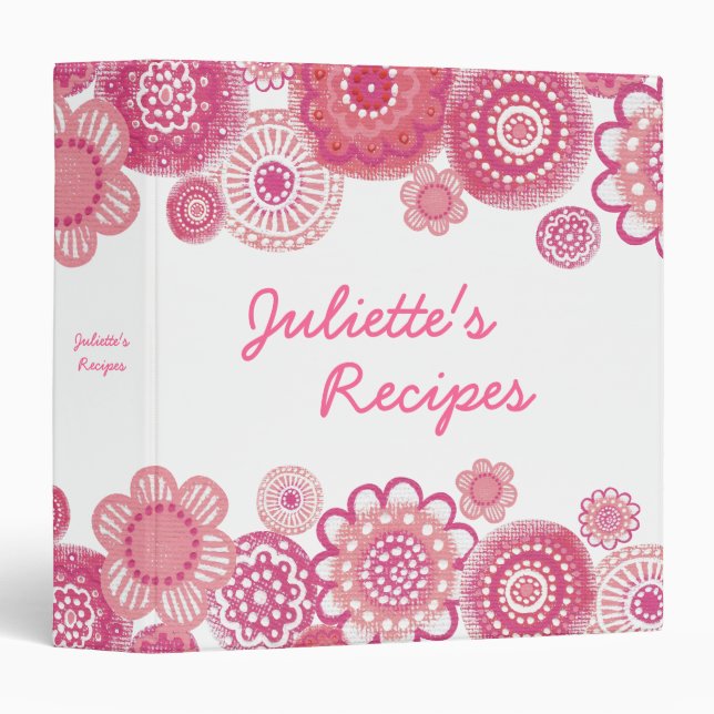 Girly Pretty Pink Recipe Binder Organizer (Front/Spine)