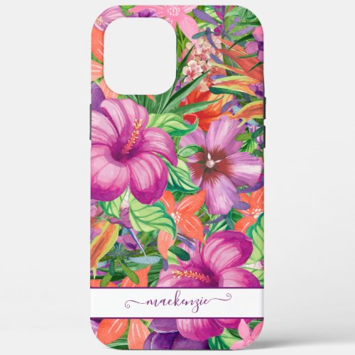 Girly Pretty Tropical Flowers Pattern iPhone 12 Pro Max Case