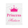 Girly Pretty White & Hot Pink Princess Crown Name Fleece Blanket