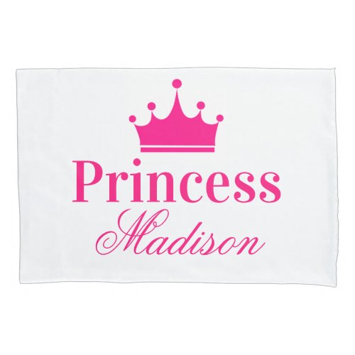 Girly Pretty White  Hot Pink Princess Crown Name Pillow Case