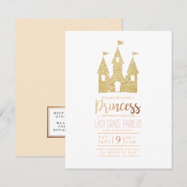 Girly Princess Birthday | Themed Party Invitation (Front/Back)