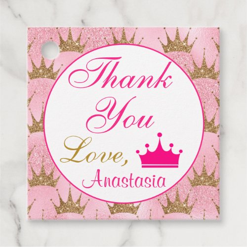 Girly Princess Hot Pink and Gold Glitter Thank You Favor Tags