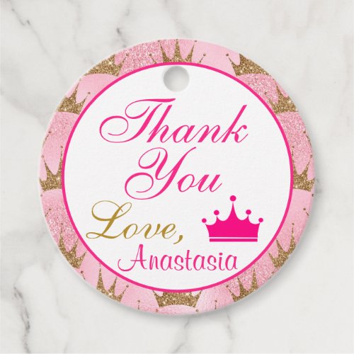 Girly Princess Hot Pink and Gold Glitter Thank You Favor Tags