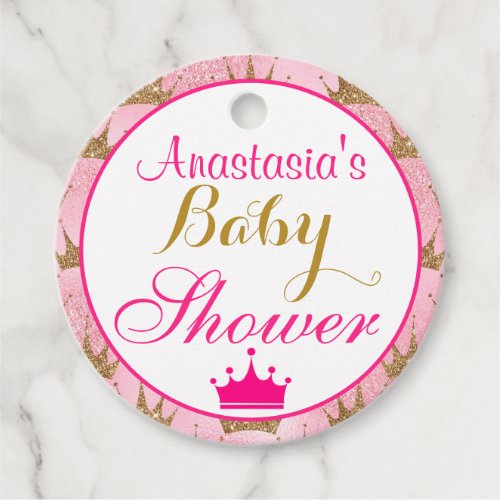 Girly Princess Hot Pink  Gold Glitter Baby Shower Favor Tags