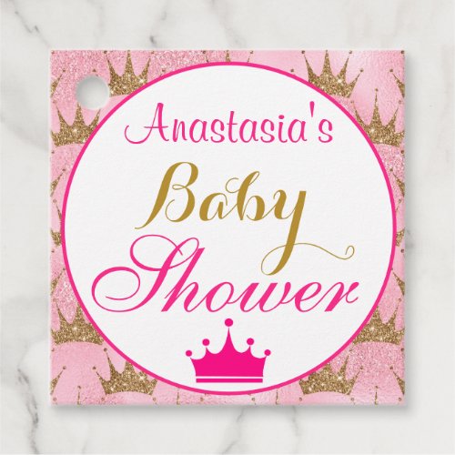 Girly Princess Hot Pink  Gold Glitter Baby Shower Favor Tags