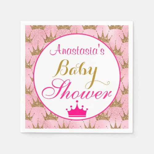 Girly Princess Hot Pink  Gold Glitter Baby Shower Napkins