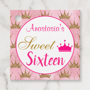 Girly Princess Hot Pink Gold Glitter Sweet Sixteen Favor Tags