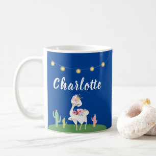 Girly Princess Llama Floral Cactus Kids Coffee Mug