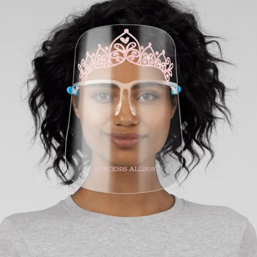 Girly Princess Name Rose Gold Pink Glitter Tiara Face Shield