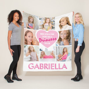 Girly Princess Photo Collage Heart   Name Fleece Blanket