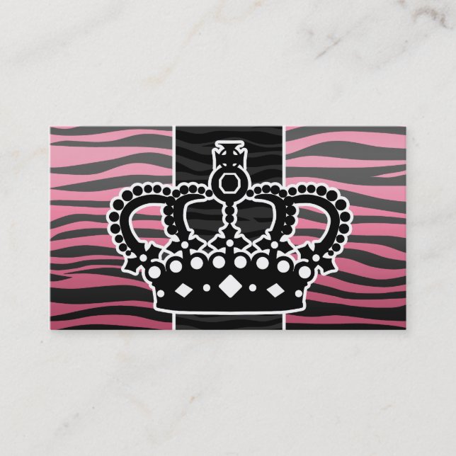 Girly princess pink and black zebra print business card (Front)
