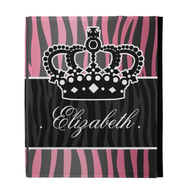Girly princess pink and black zebra print iPad folio cover (Front)