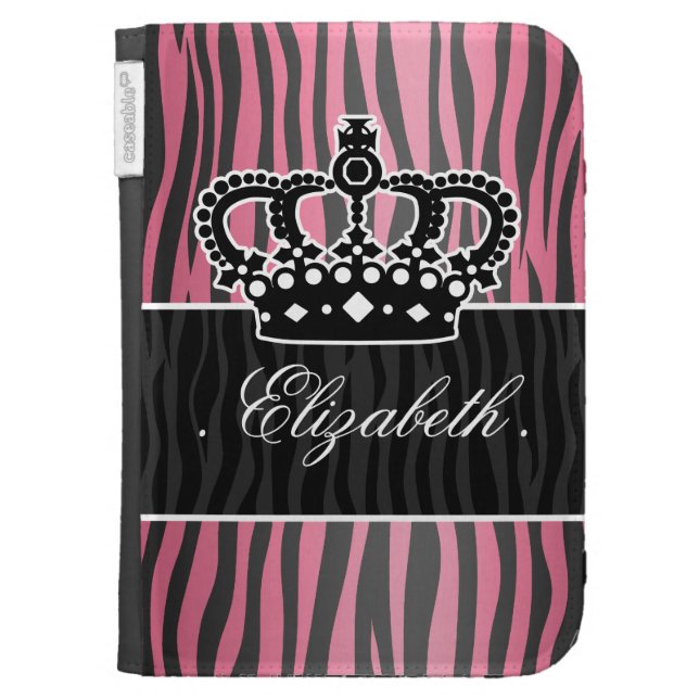 Girly princess pink and black zebra print kindle keyboard covers (Front)