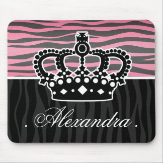 Girly princess pink and black zebra print mouse pad