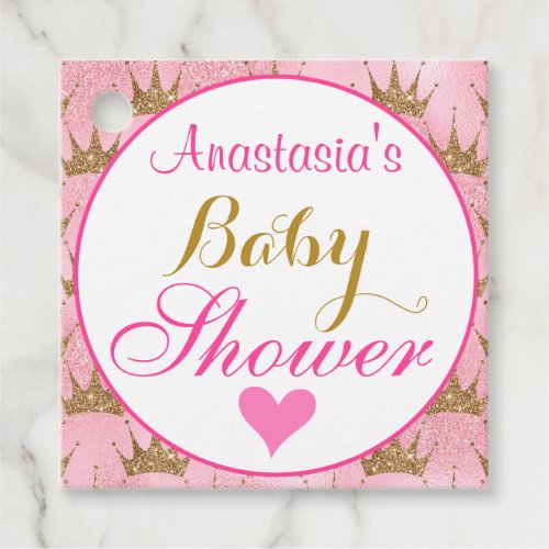 Girly Princess Pink and Gold Glitter Baby Shower Favor Tags