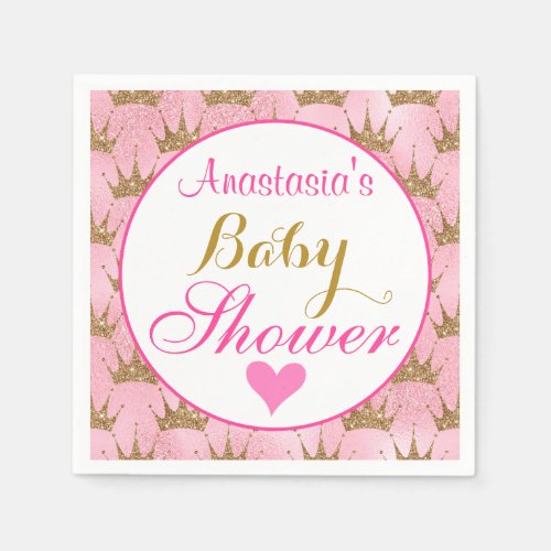 Girly Princess Pink and Gold Glitter Baby Shower Napkins
