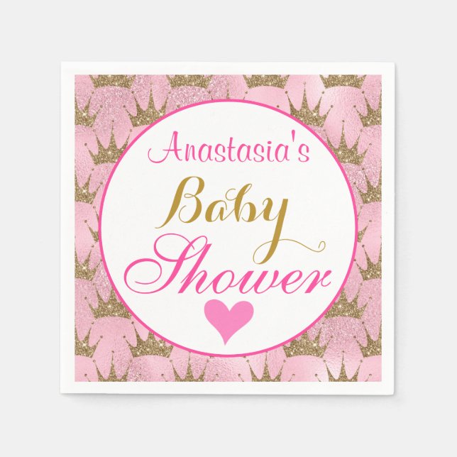Girly Princess Pink and Gold Glitter Baby Shower Napkins (Front)