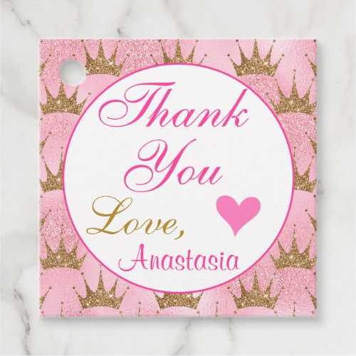 Girly Princess Pink and Gold Glitter Thank You Favor Tags