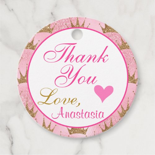 Girly Princess Pink and Gold Glitter Thank You Favor Tags