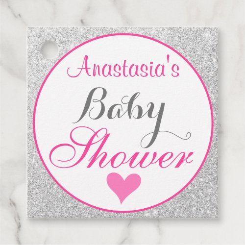 Girly Princess Pink and Silver Glitter Baby Shower Favor Tags