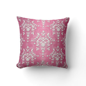 Girly Princess Pink Daisy Damask Throw Pillow