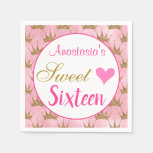 Girly Princess Pink Gold Glitter Sweet Sixteen 16 Napkins