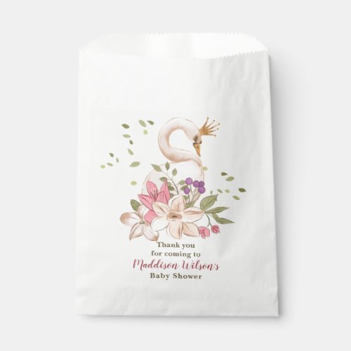 Girly Princess Swan  Pink Gold Floral Party Favor Bag