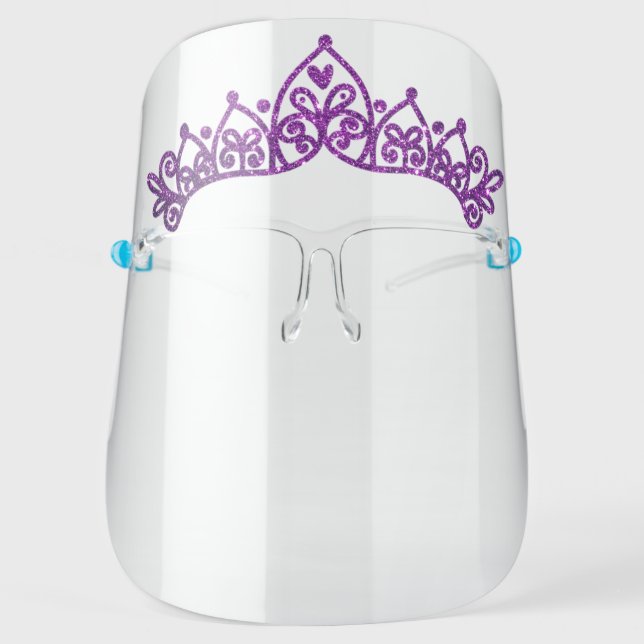 Girly Princess Tiara Purple Glitter Face Shield (Front)